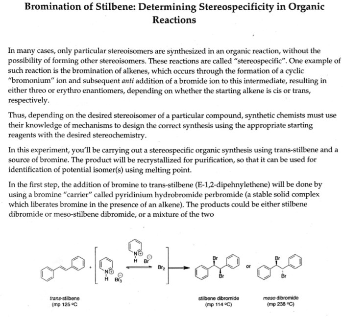 Bromination of e-stilbene lab report