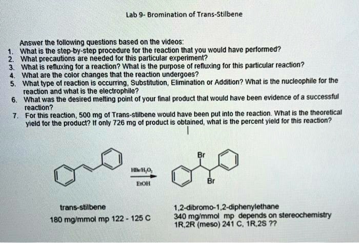 Bromination of e-stilbene lab report